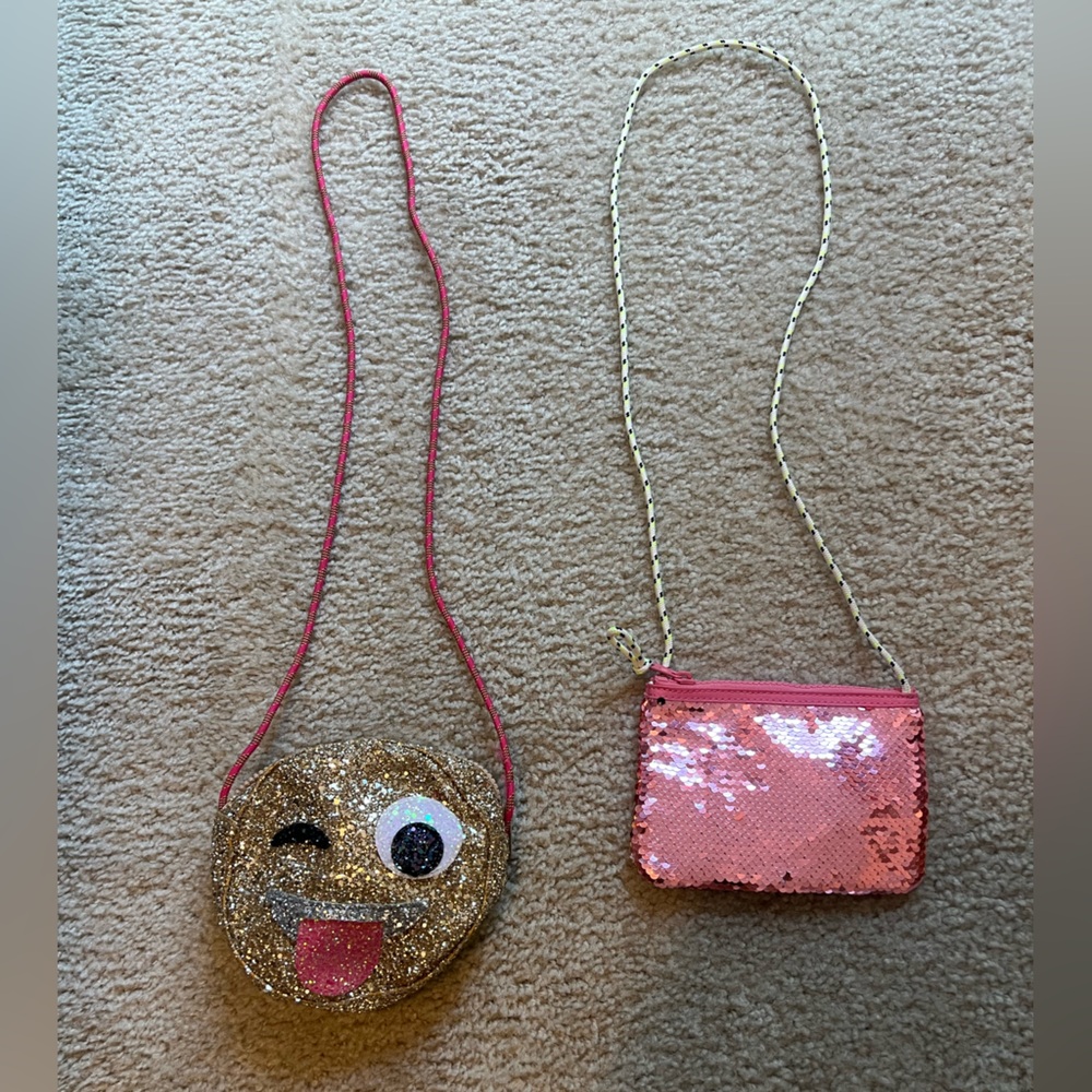 J. Crew Gold Emoji Bag and Pink Sequin Pouch